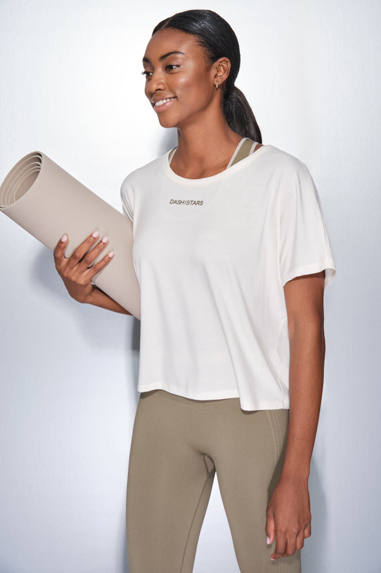 Dash and Stars T-shirt branca de manga curta e larga beige