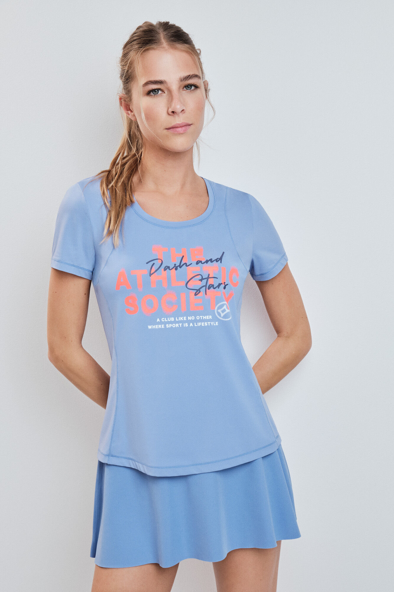 Dash and Stars Saia com forro de malha azul