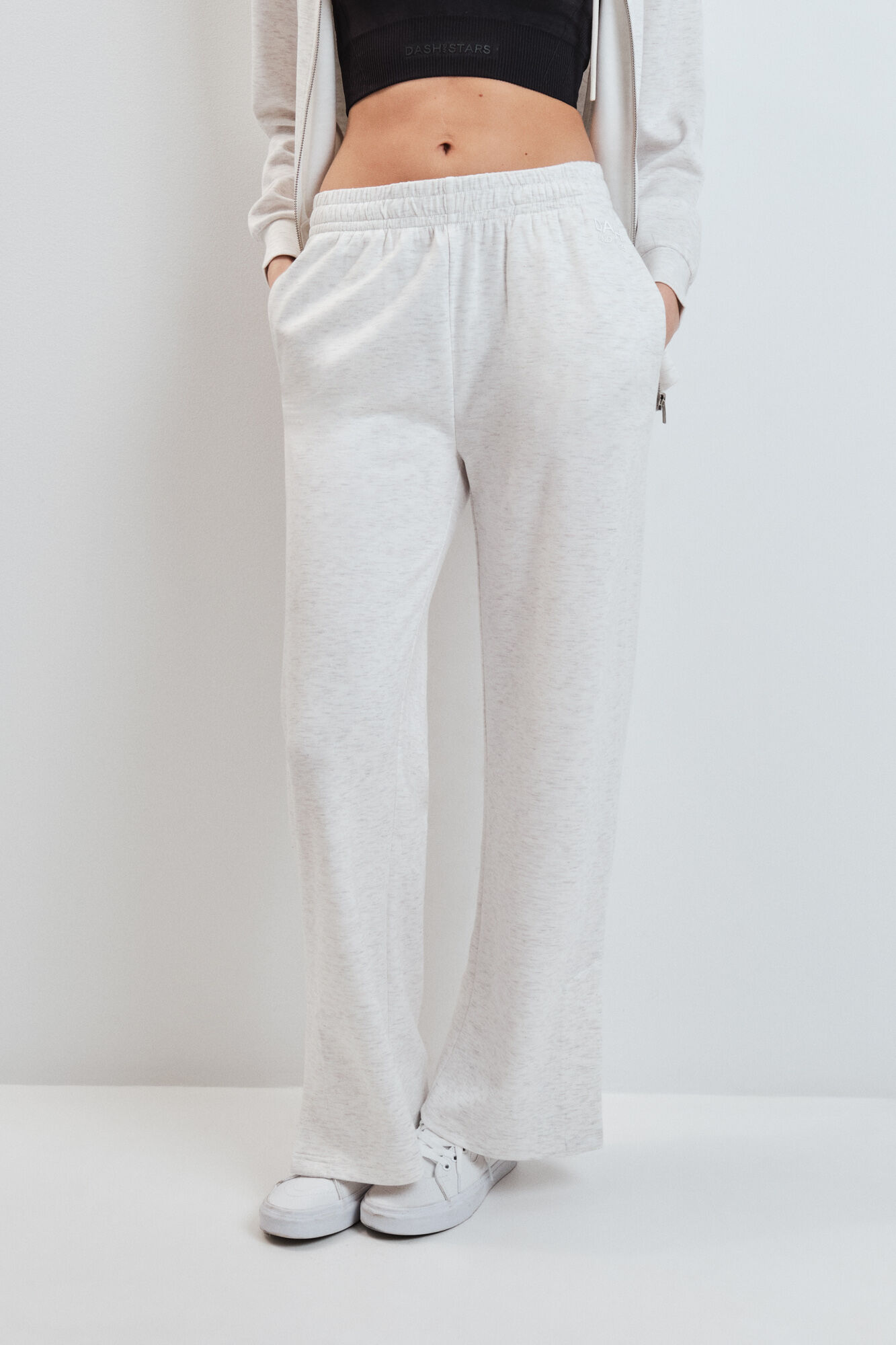 Dash and Stars Cal&ccedil;as compridas largas em viscose suave cinza cinzento