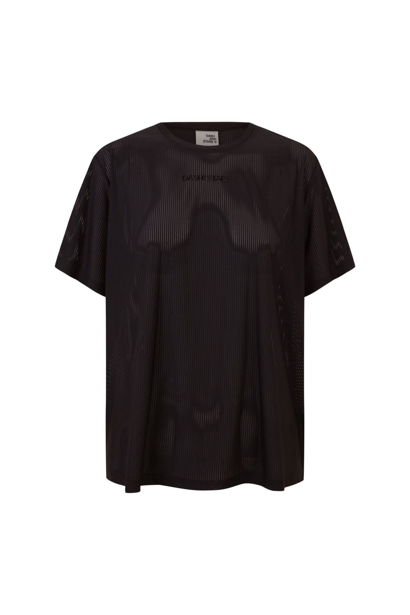 Dash and Stars T-shirt de manga curta semitransparente preta preto
