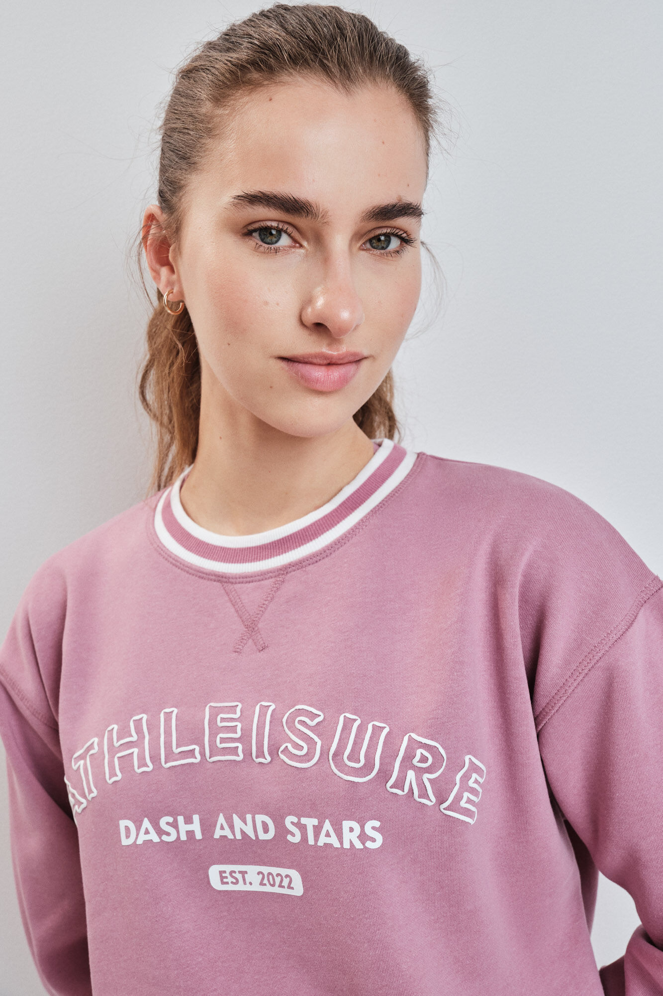 Dash and Stars Sweatshirt college em felpa rosa rosa