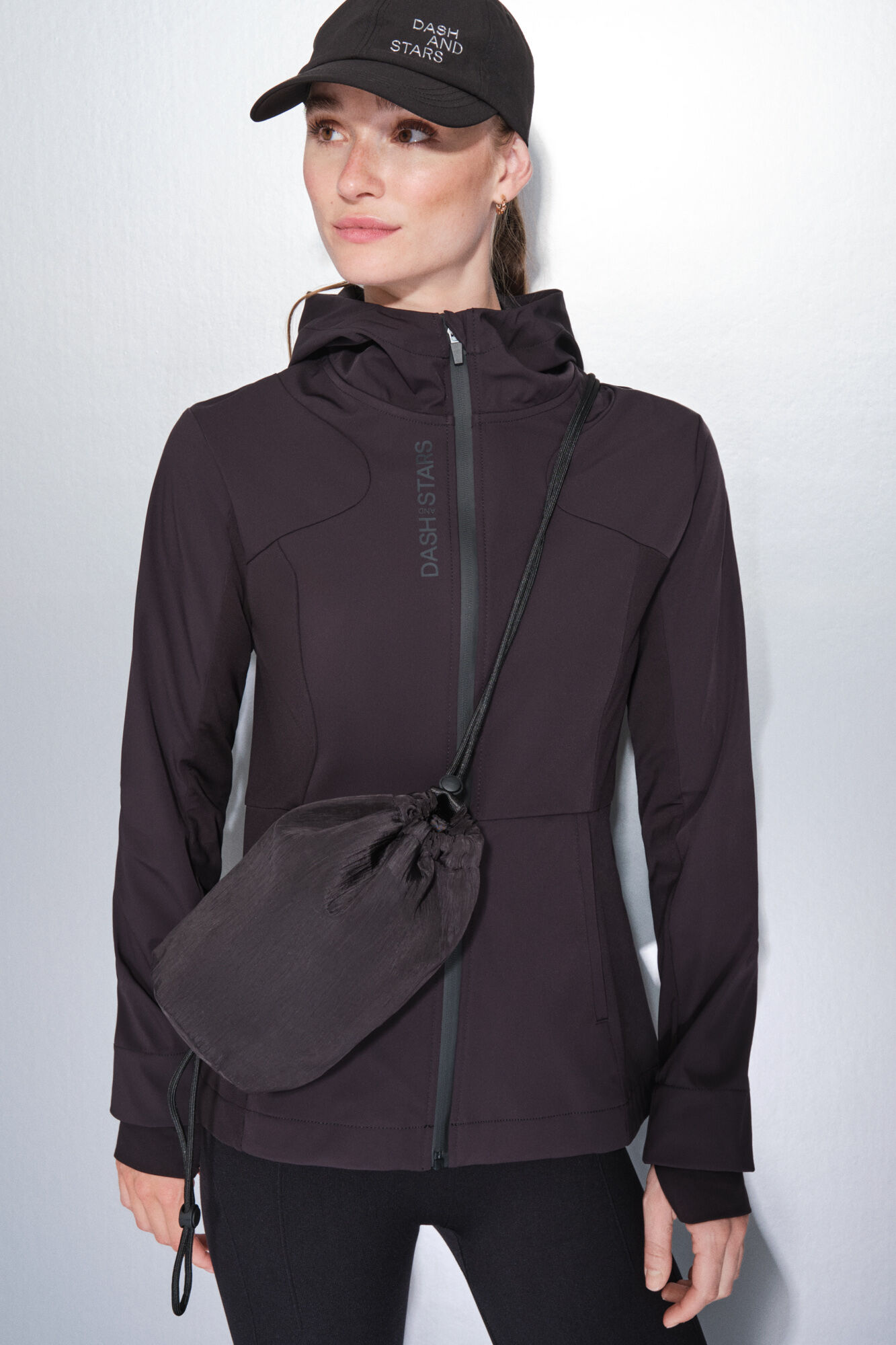 Dash and Stars Mini mala de ombro em nylon acetinado preto