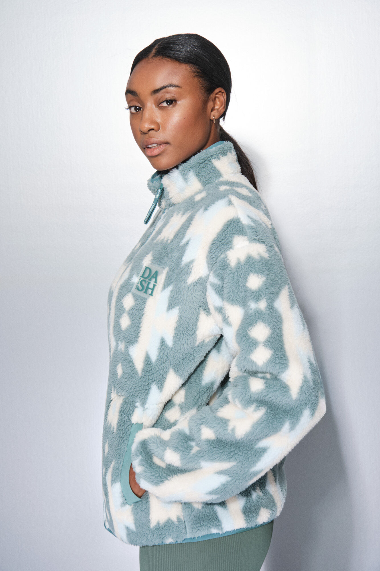 Dash and Stars Chaqueta polar cremallera verde hielo verde