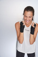 Dash and Stars T-shirt halter sem mangas de algodão branco beige