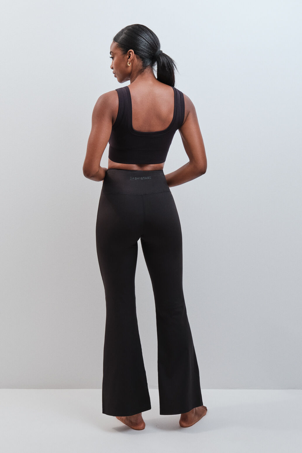 Dash and Stars Leggings flare canelados t&eacute;cnicos preto preto