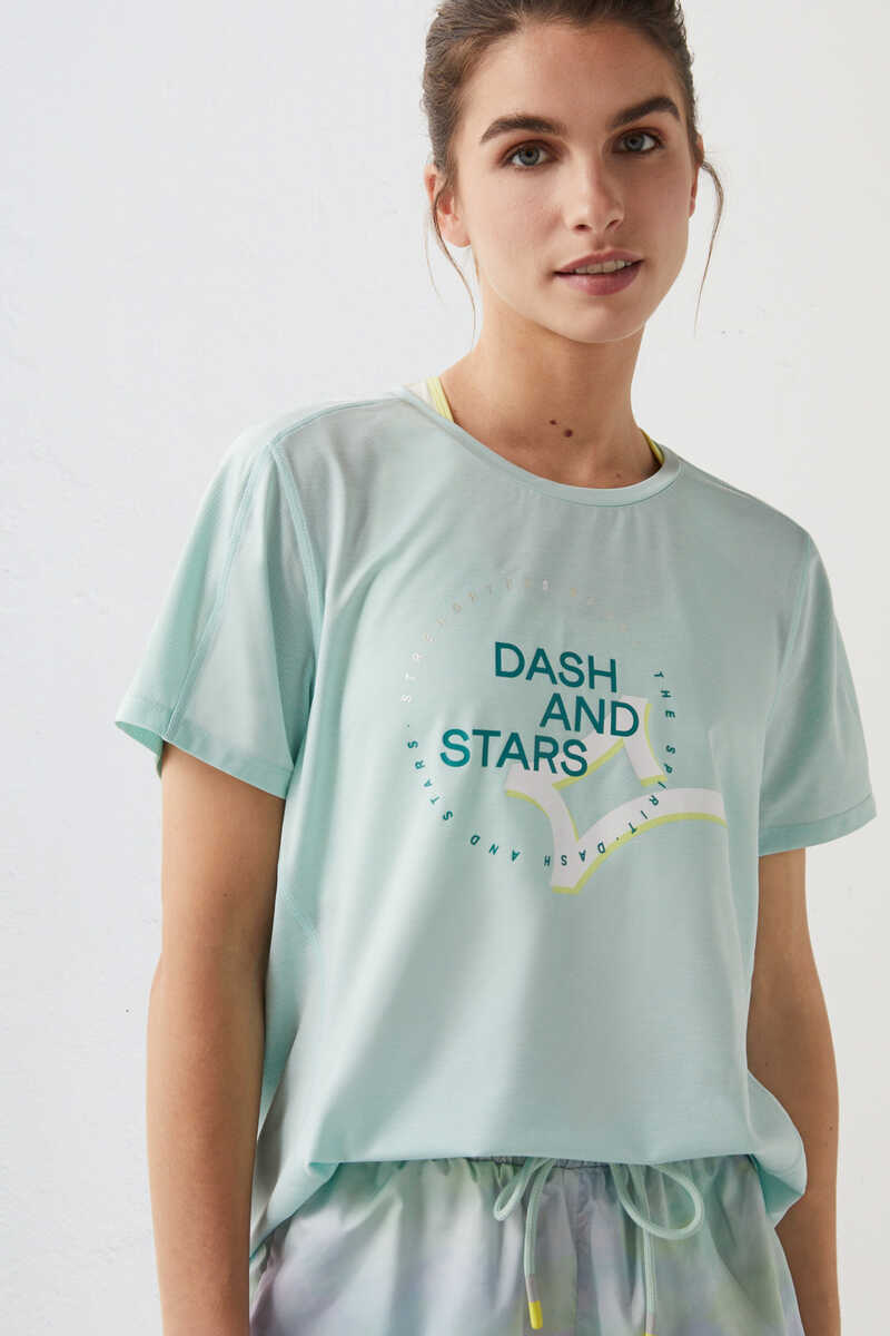 Dash and Stars T-shirt tecido técnico logo azul verde