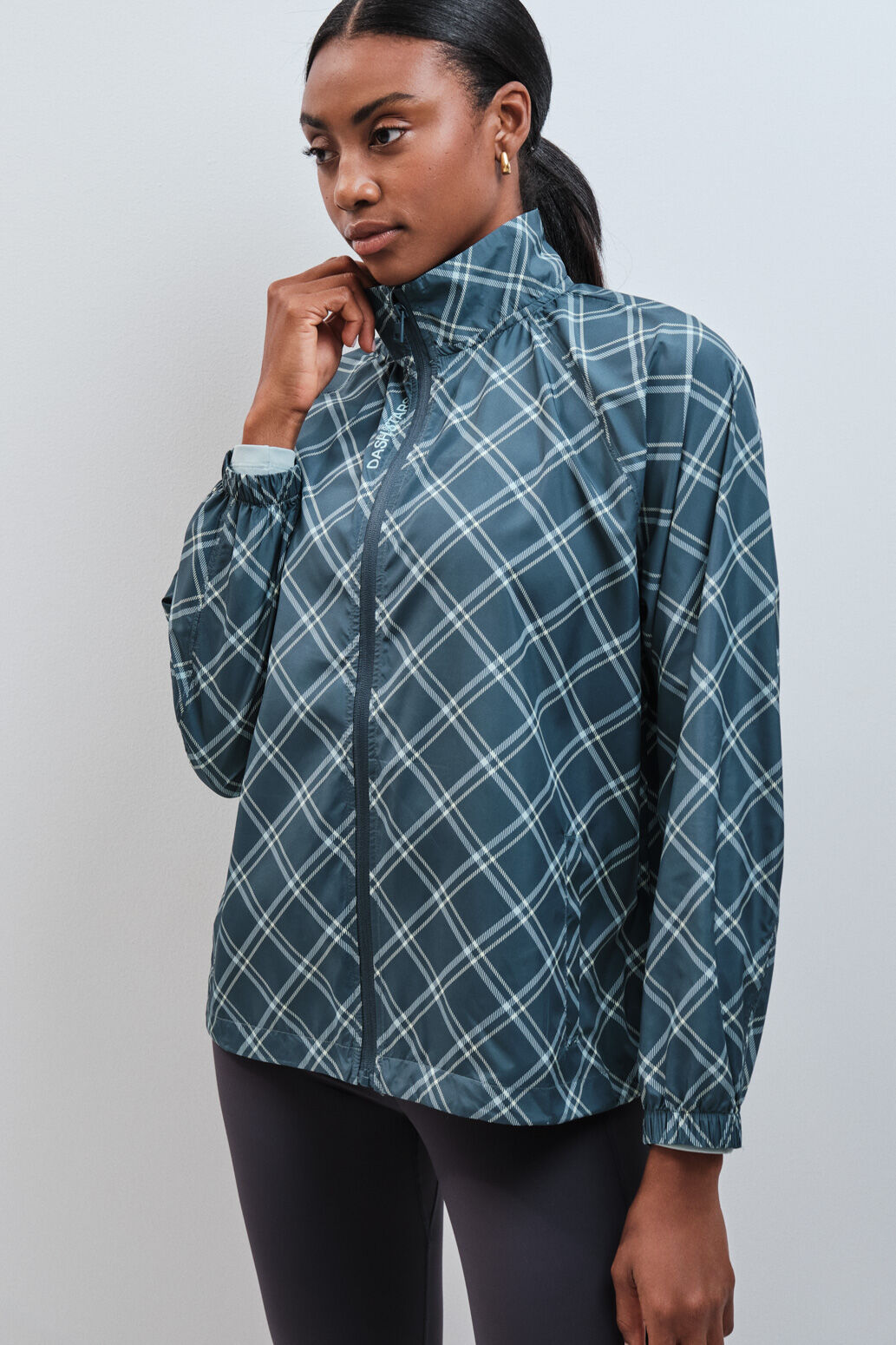 Dash and Stars Blus&atilde;o corta-vento bomber estampado xadrez