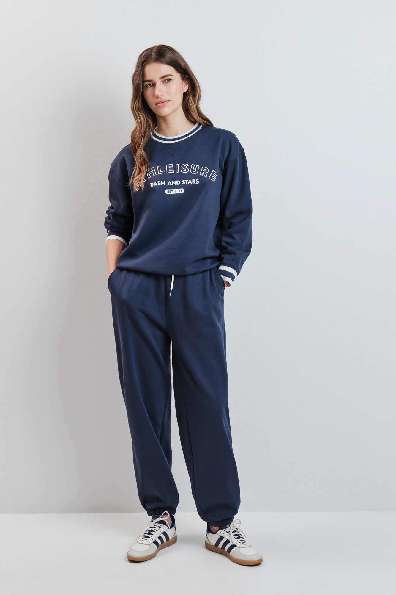 Dash and Stars Pantal&oacute;n recto felpa azul azul