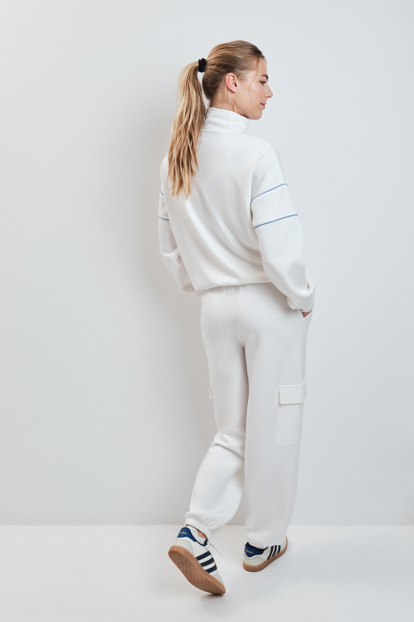 Dash and Stars Cal&ccedil;a comprida larga branca beige