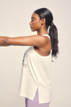 Dash and Stars T-shirt branca de algodão sem mangas beige