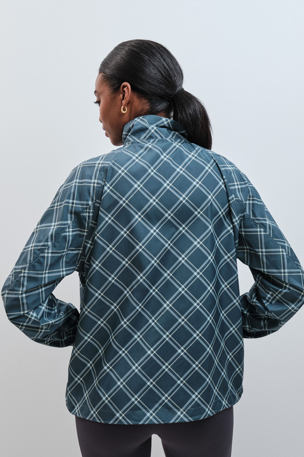 Dash and Stars Blus&atilde;o corta-vento bomber estampado xadrez verde
