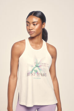 Dash and Stars T-shirt branca de algodão sem mangas beige