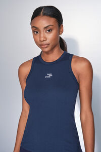 Dash and Stars Camiseta halter algodón canalé azul