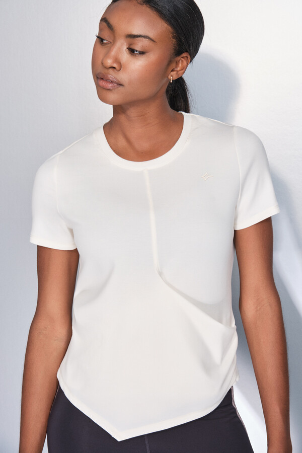 Dash and Stars T-shirt branca drapeada de manga curta  beige