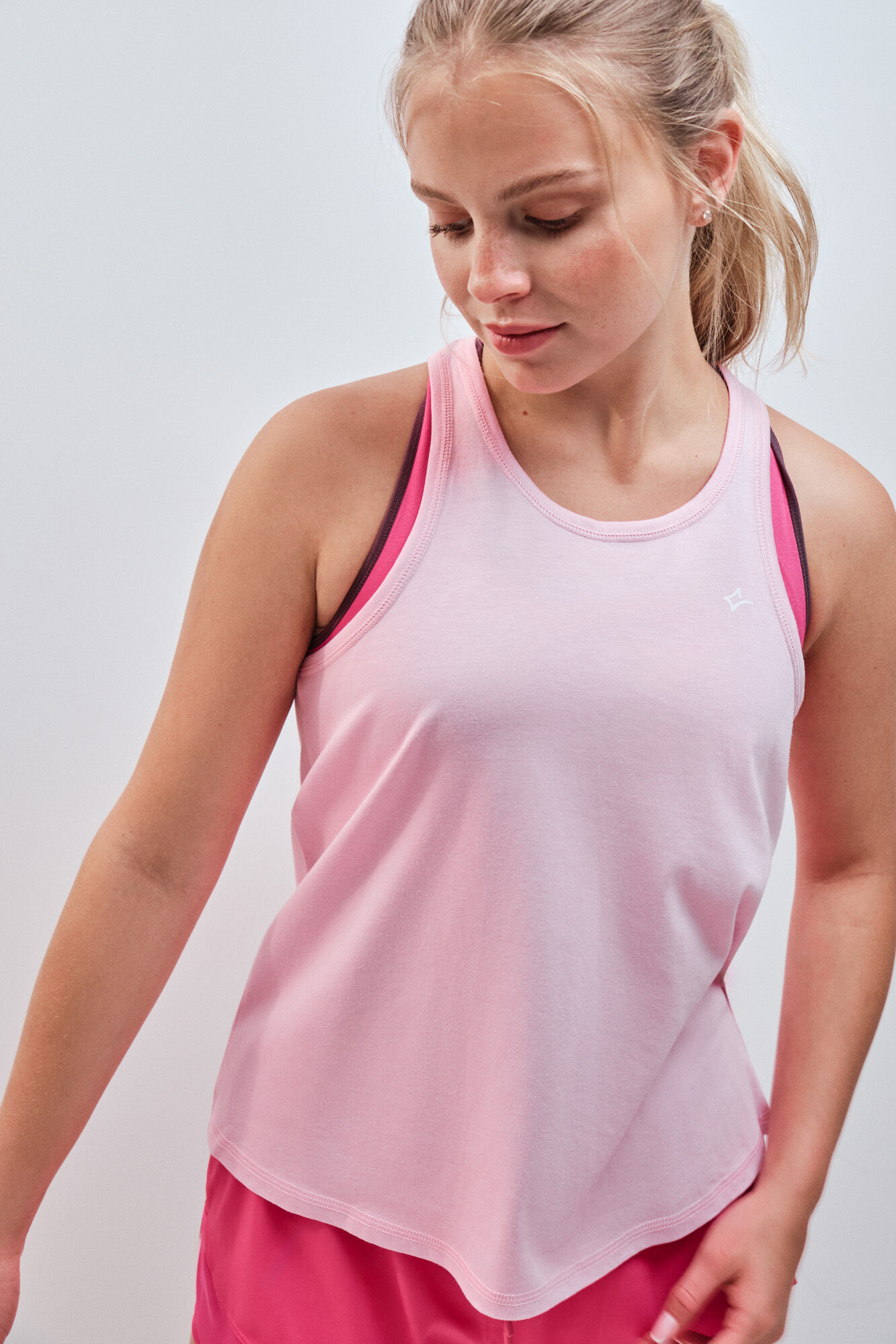 Dash and Stars T-shirt sem mangas em algod&atilde;o rosa rosa