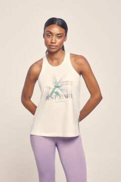 Dash and Stars T-shirt branca de algodão sem mangas beige