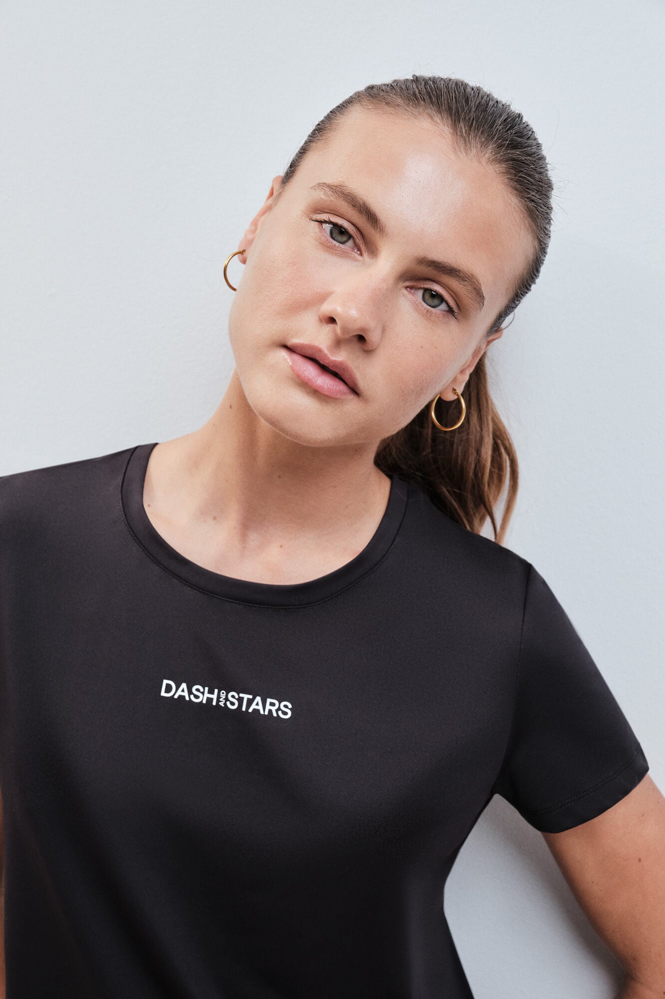 Dash and Stars T-shirt t&eacute;cnica manga curta preto preto