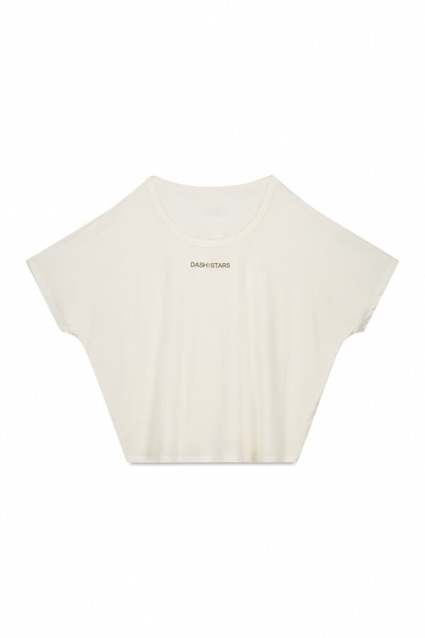 Dash and Stars T-shirt branca de manga curta e larga beige