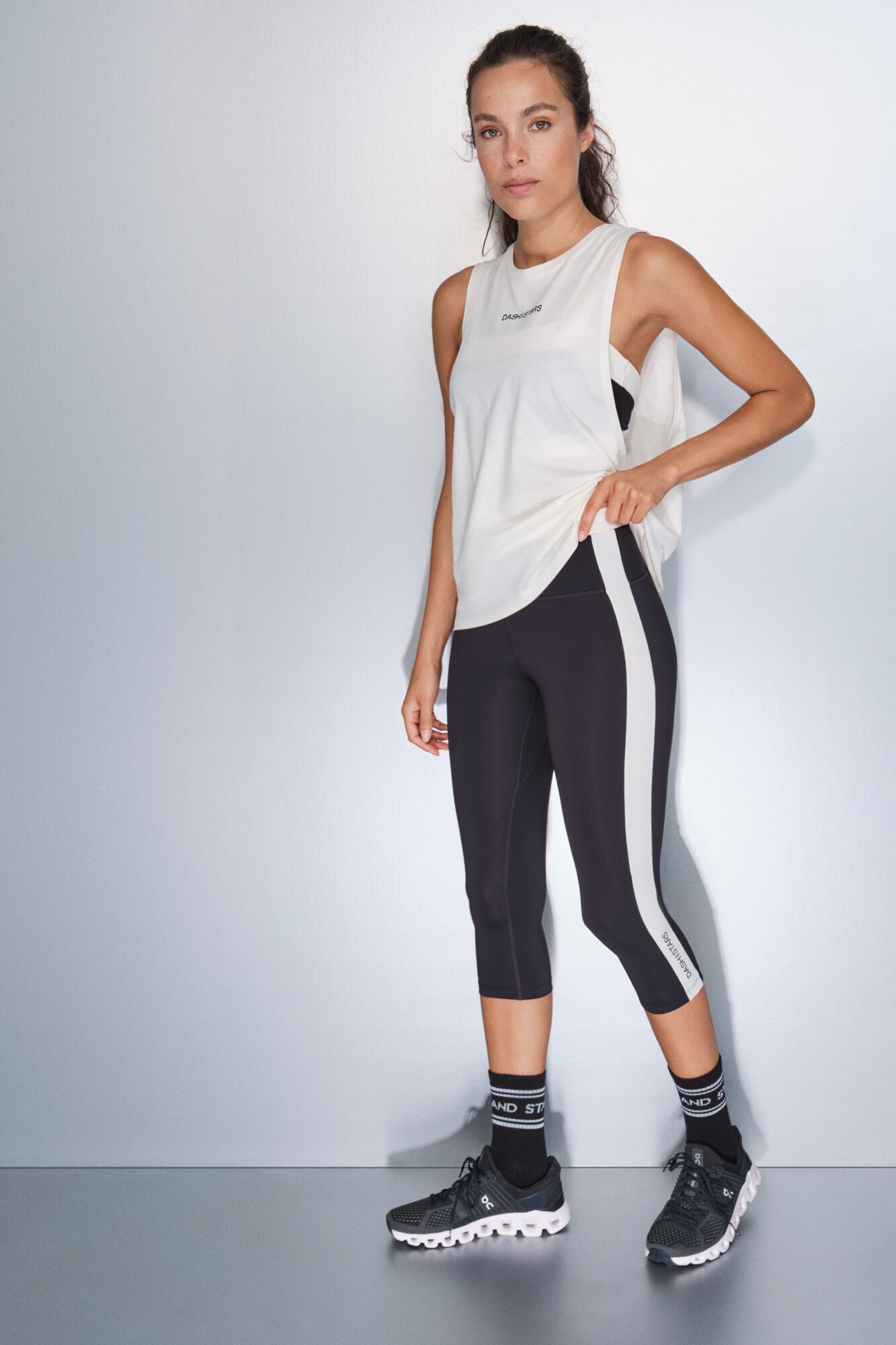 Dash and Stars Legging pirata preta e branca 4D STRETCH preto