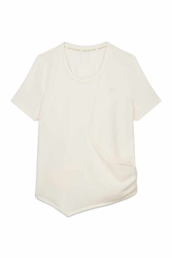 Dash and Stars T-shirt branca drapeada de manga curta  beige
