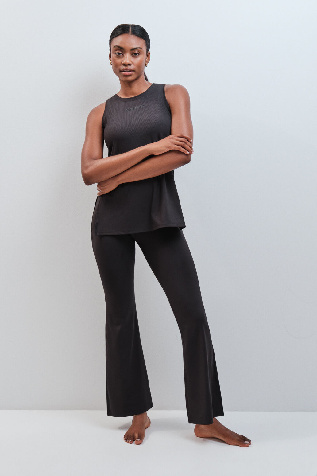 Dash and Stars Leggings flare canelados t&eacute;cnicos preto