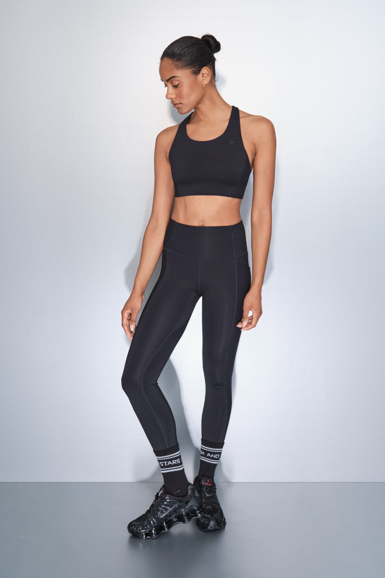 Dash and Stars Legging preta 4D STRETCH no tornozelo preto