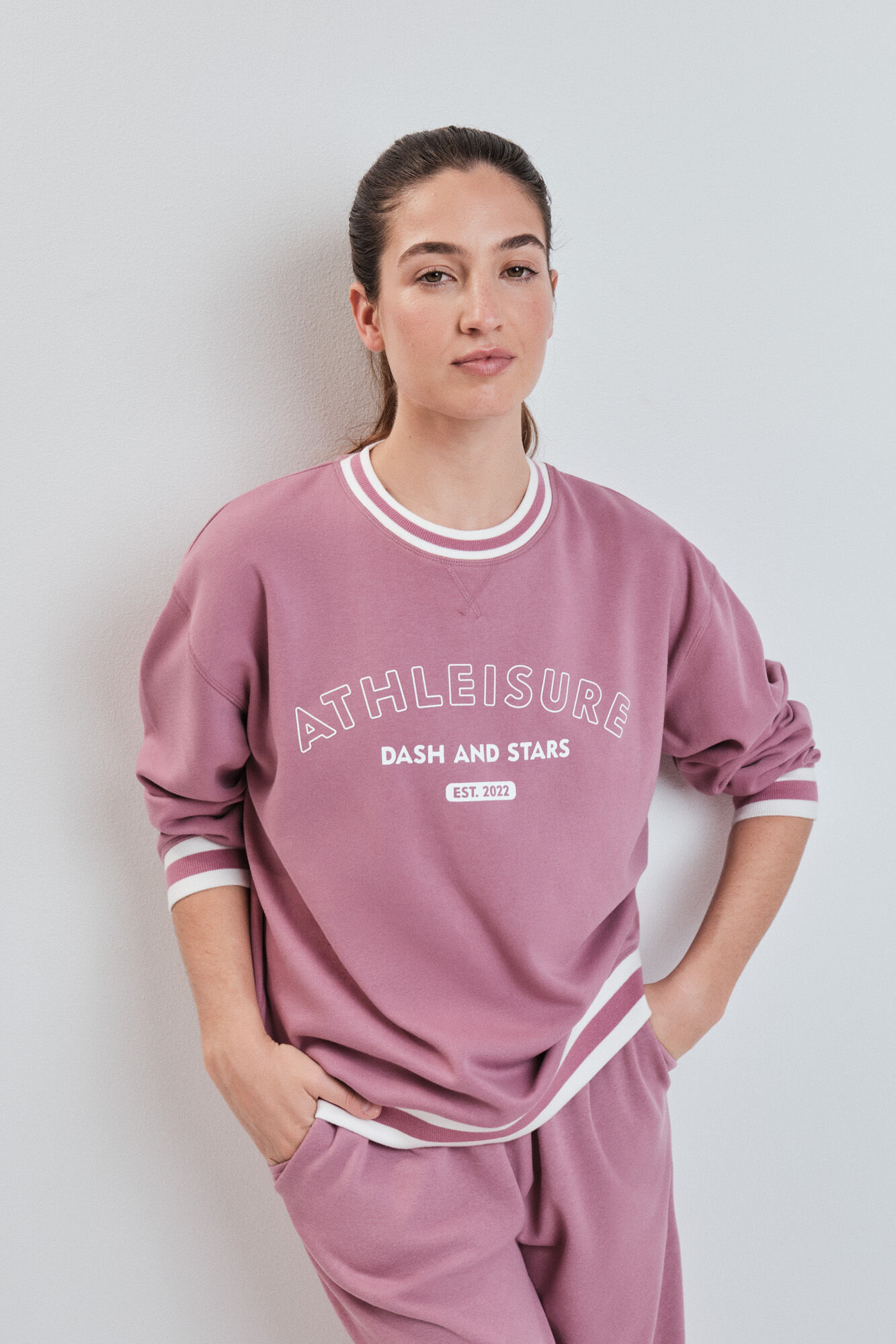 Dash and Stars Sweatshirt college em felpa rosa rosa