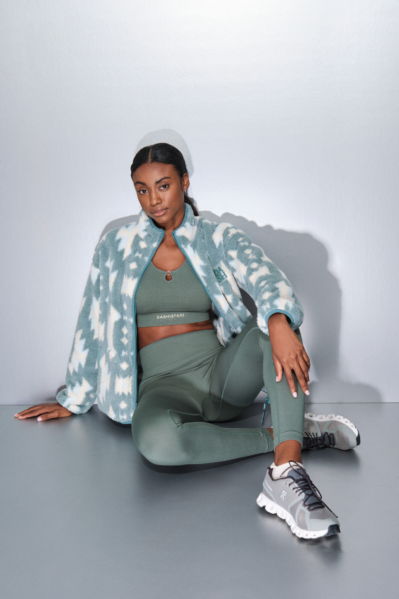 Dash and Stars Chaqueta polar cremallera verde hielo verde