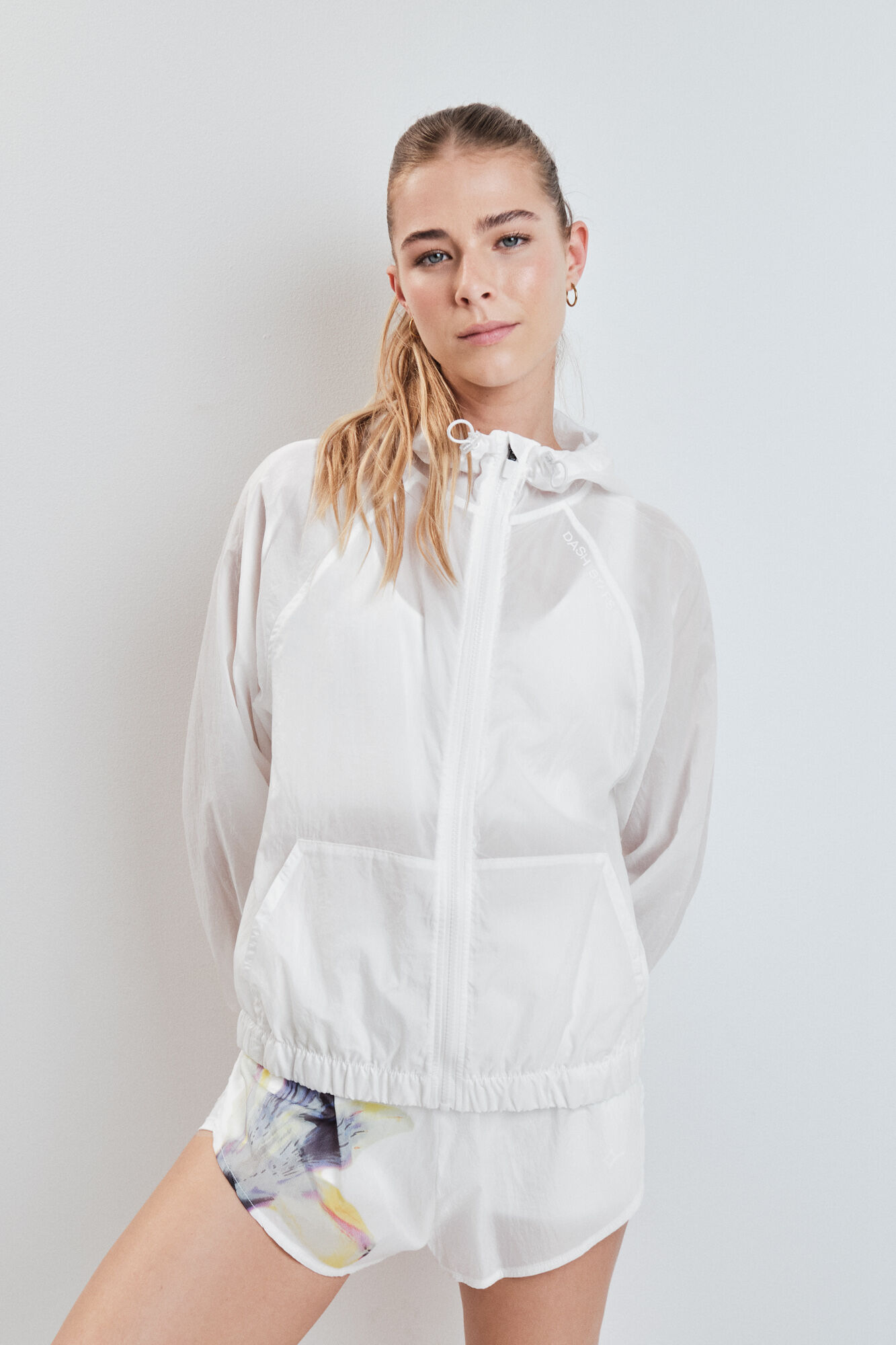 Dash and Stars Casaco corta-vento com capuz branco branco