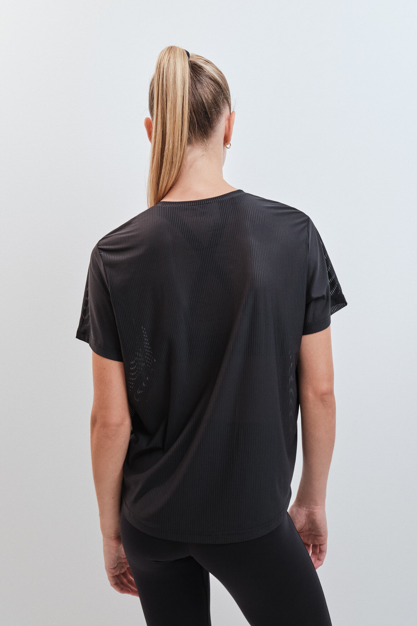 Dash and Stars T-shirt de manga curta semitransparente preta preto