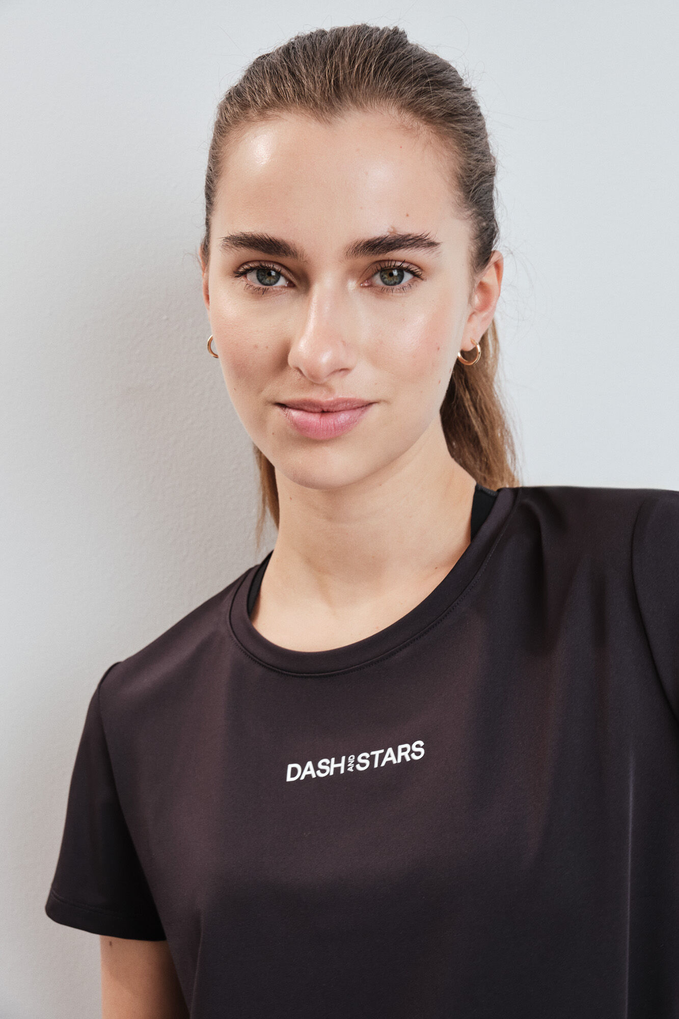 Dash and Stars T-shirt t&eacute;cnica com painel mesh preta preto