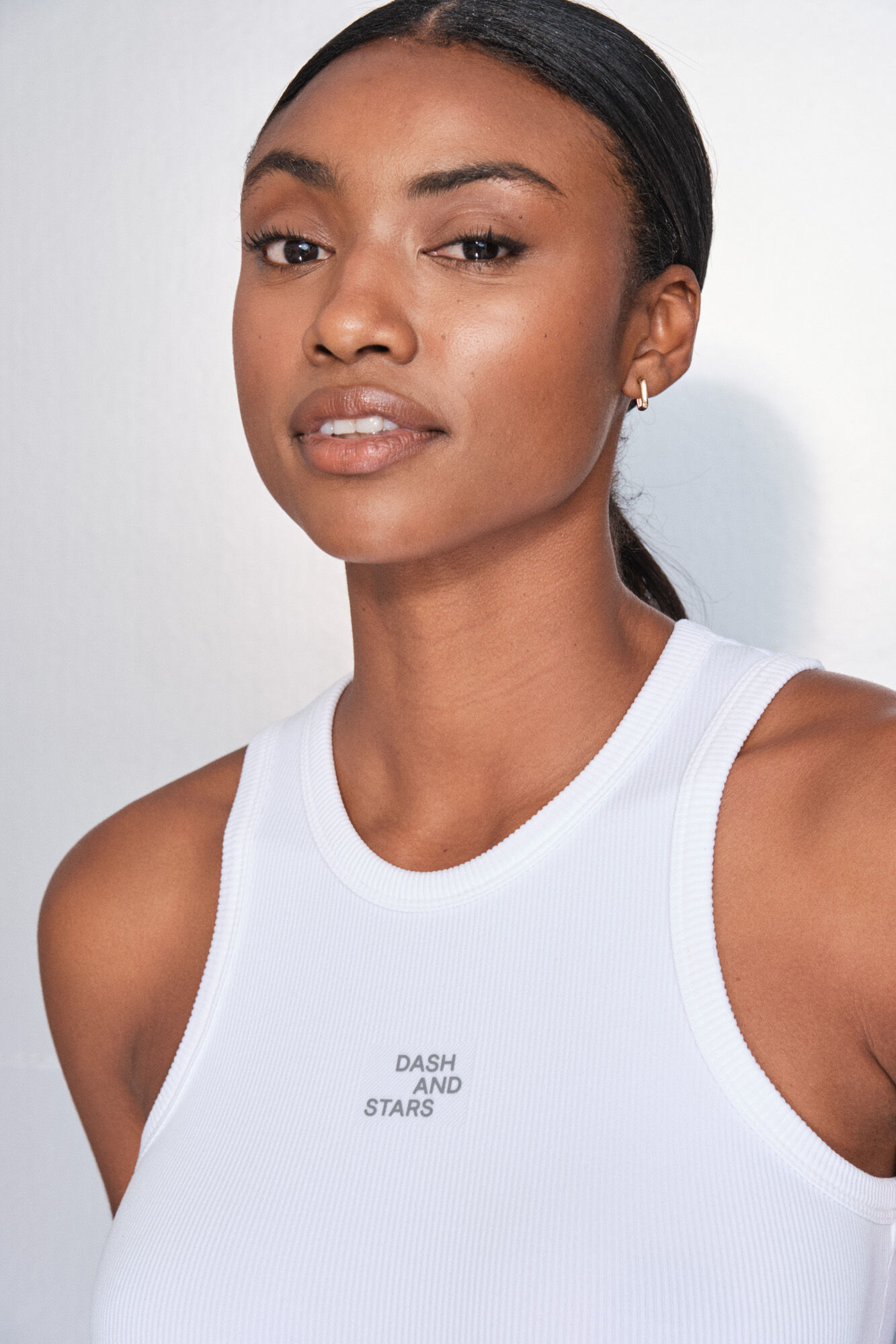 Dash and Stars T-shirt halter de algod&atilde;o canelado branco branco