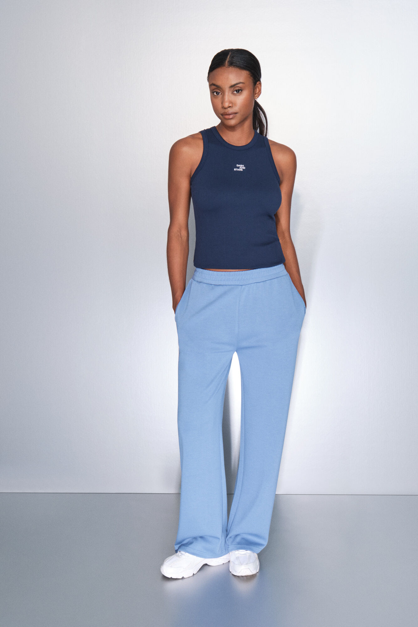 Dash and Stars Cal&ccedil;a larga reta azul m&eacute;dia azul