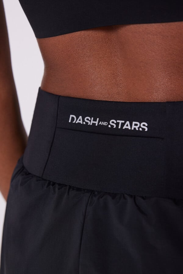 Dash and Stars Calções cintura alta malha preta preto