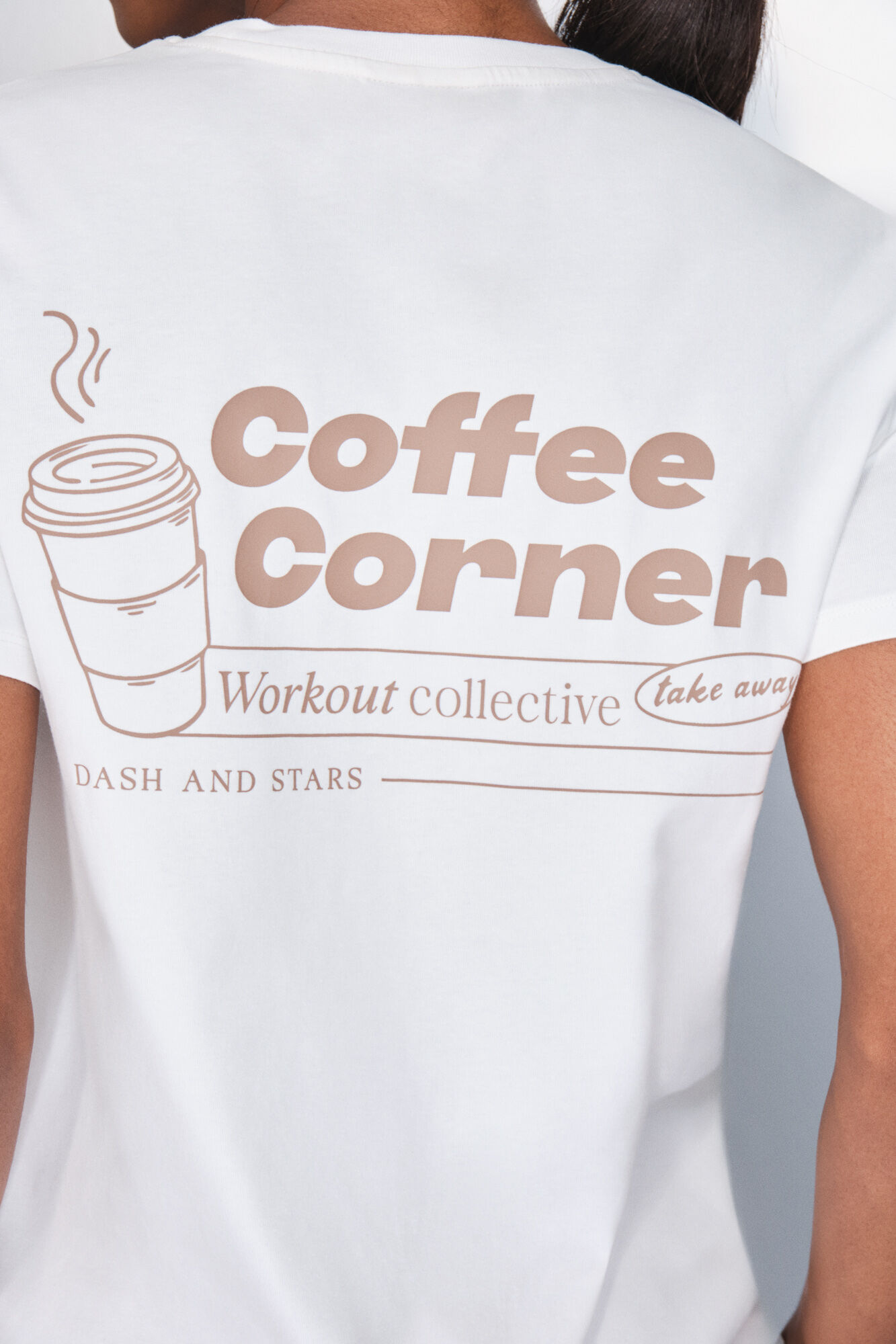 Dash and Stars T-shirt manga de algod&atilde;o manga curta beige