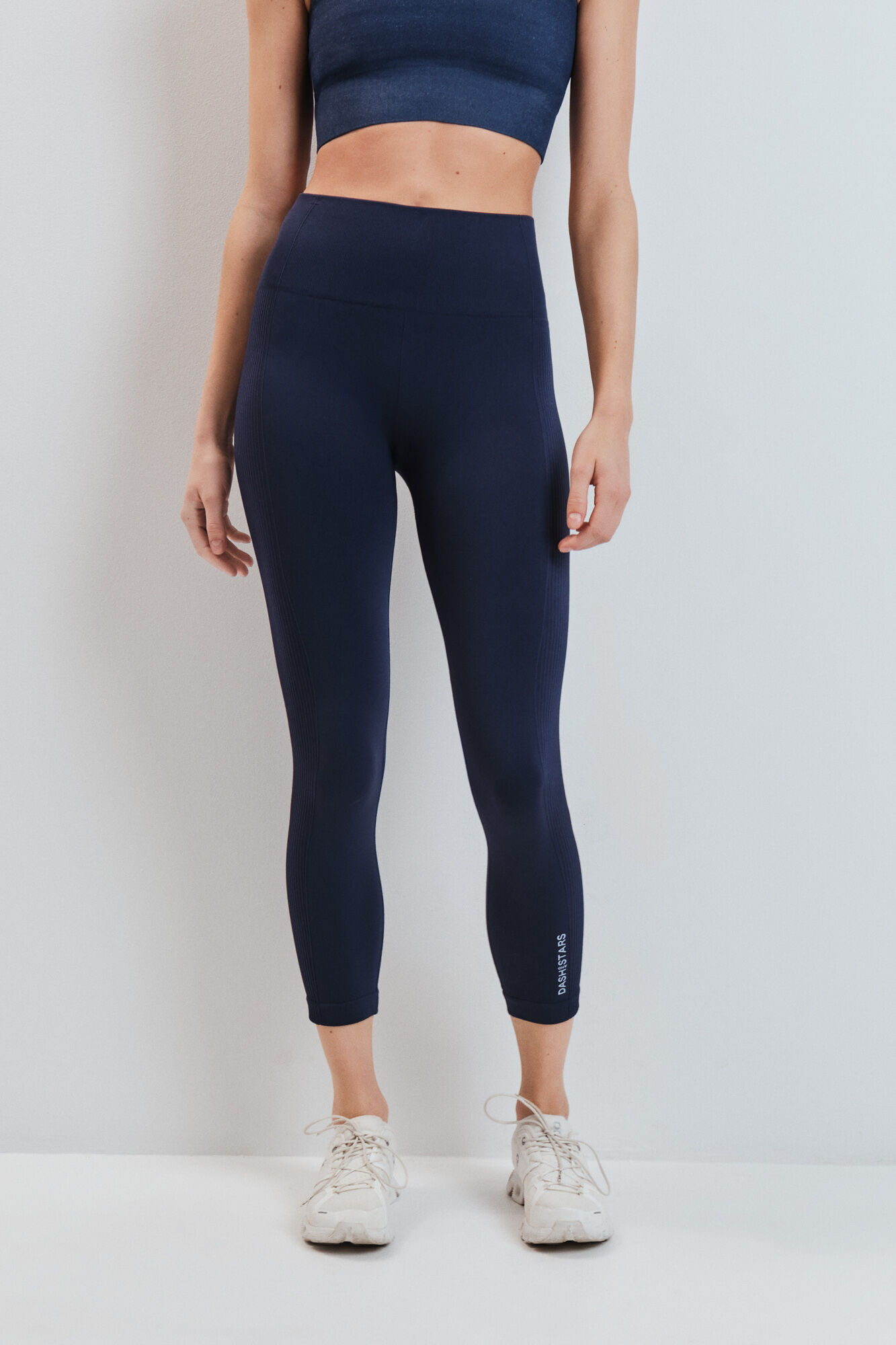 Dash and Stars Leggings sem costura COMFORT crop azul azul