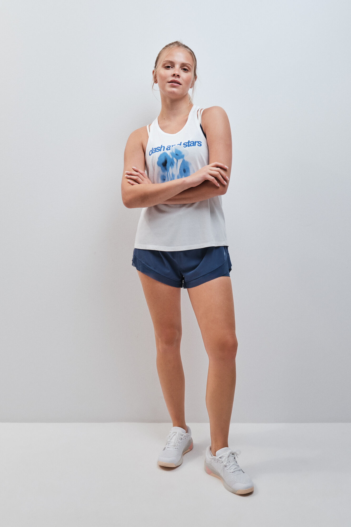 Dash and Stars T-shirt sem mangas em algod&atilde;o branco beige