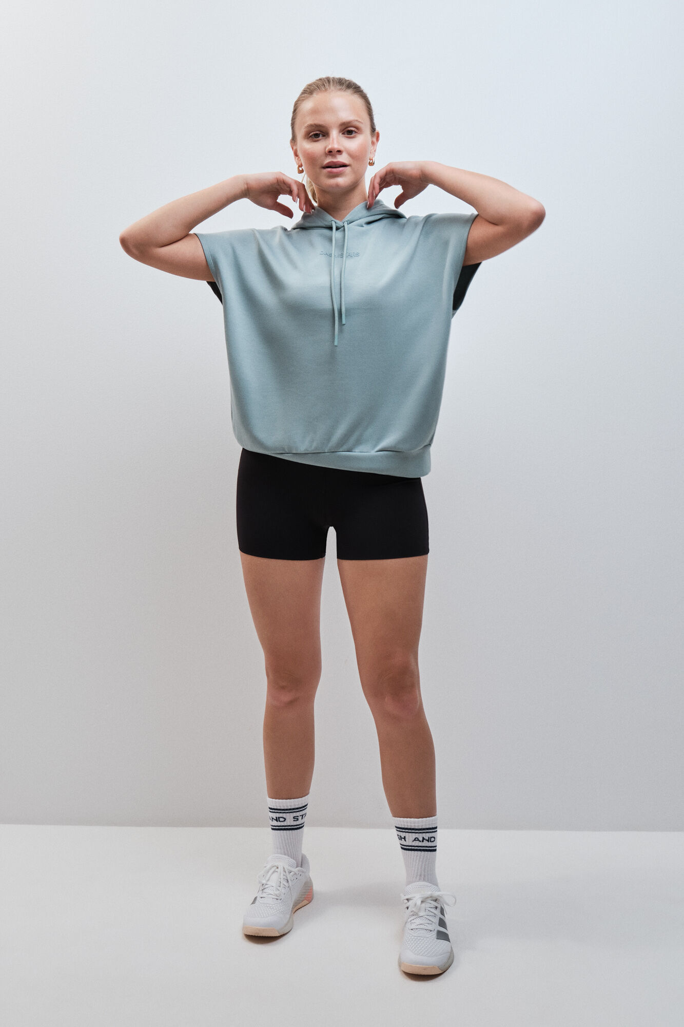 Dash and Stars Sweatshirt com capuz sem mangas verde verde