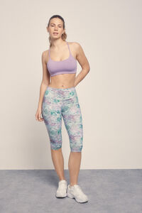 Dash and Stars Leggings com estampa floral cropped verde