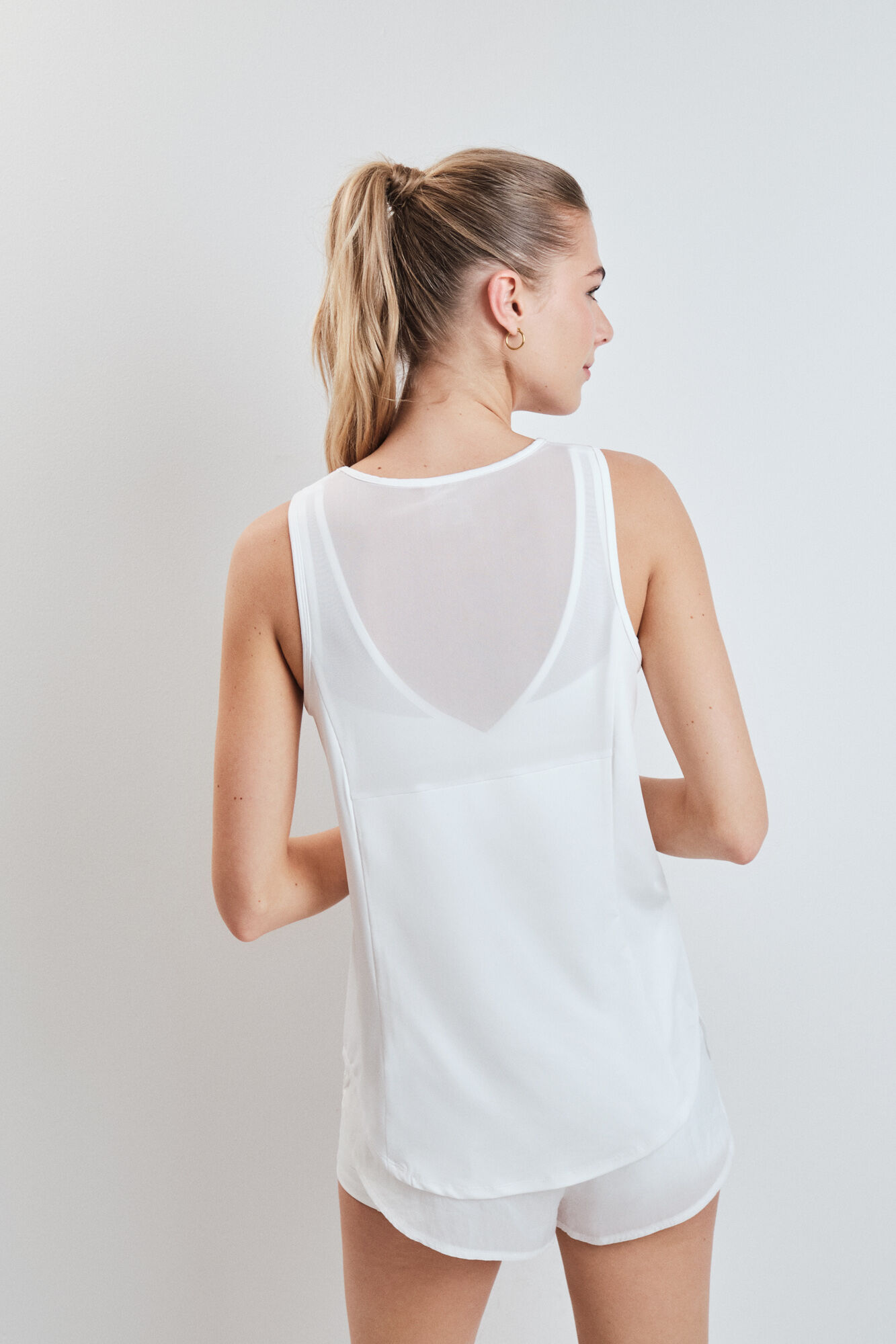 Dash and Stars T-shirt t&eacute;cnica halter sem mangas branca branco