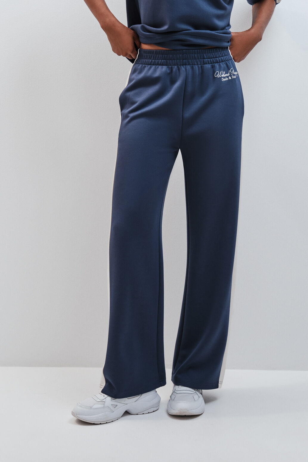 Dash and Stars Cal&ccedil;a comprida larga soft touch azul