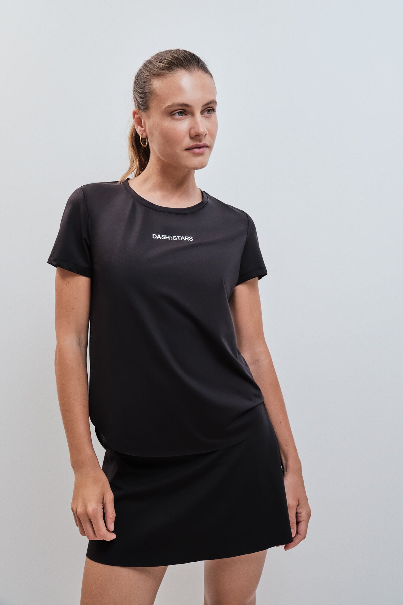 Dash and Stars T-shirt t&eacute;cnica manga curta preto preto