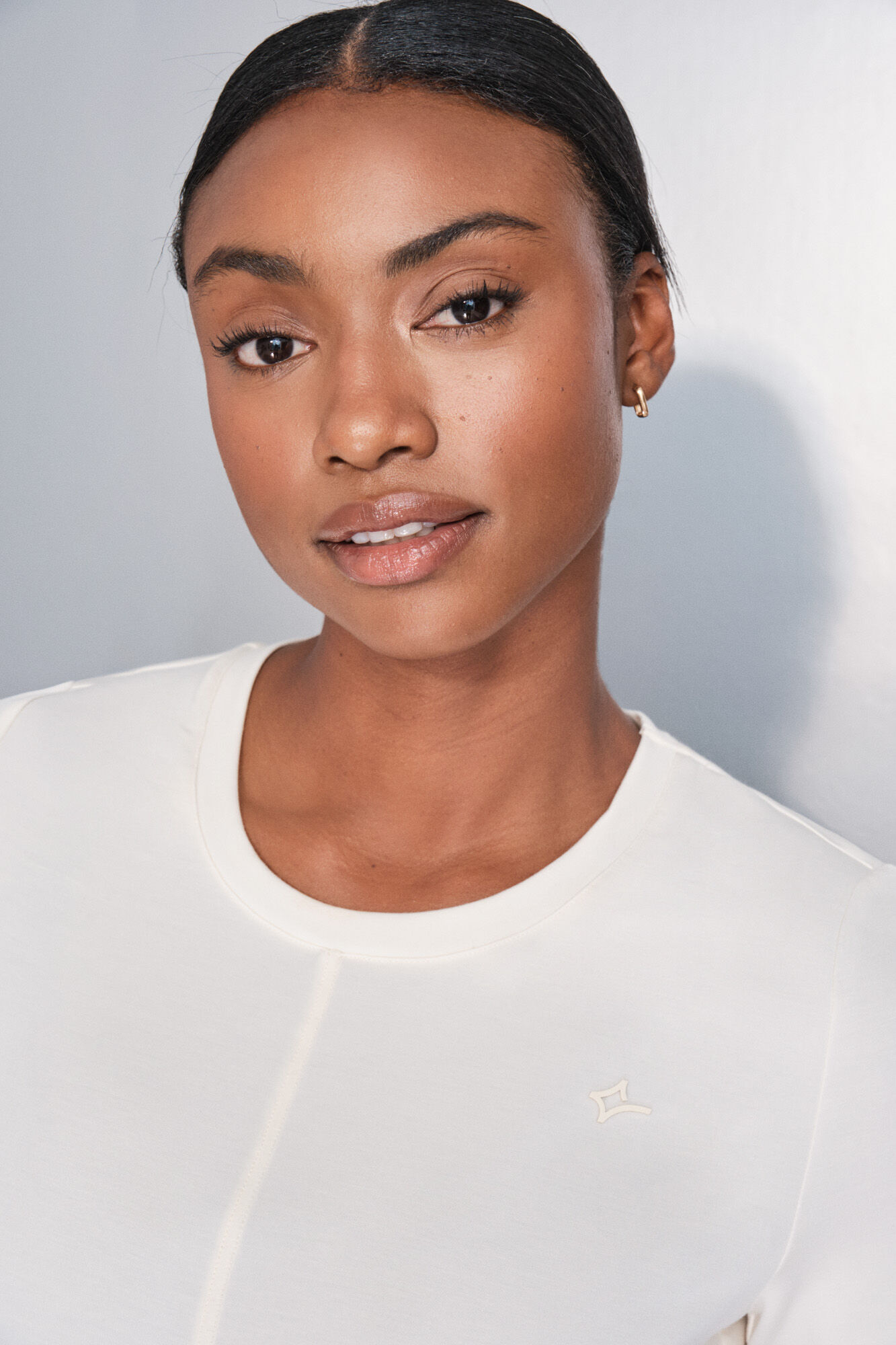 Dash and Stars T-shirt branca drapeada de manga curta  beige