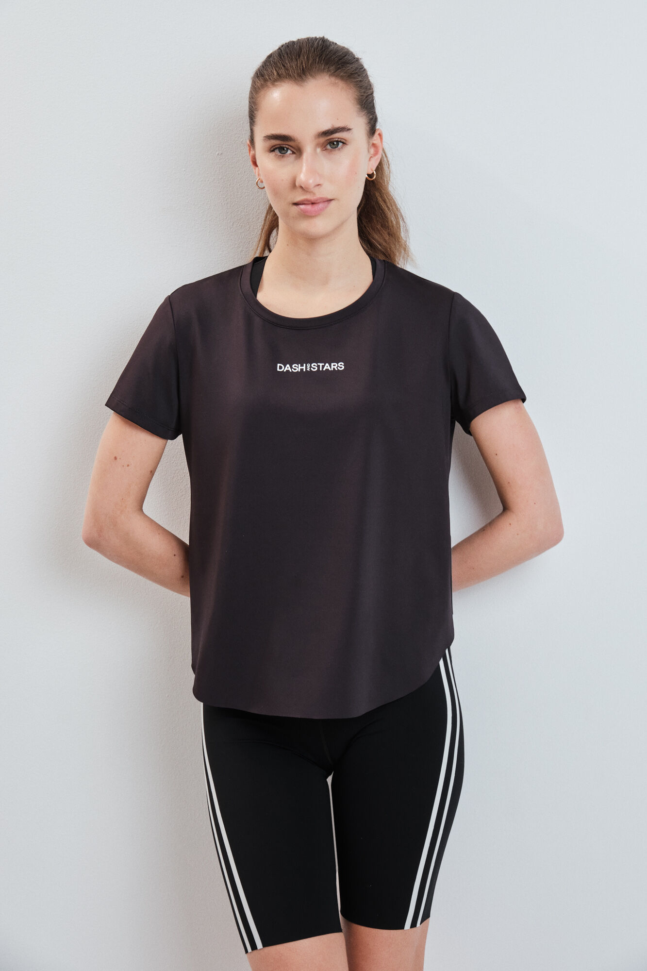 Dash and Stars T-shirt t&eacute;cnica com painel mesh preta preto