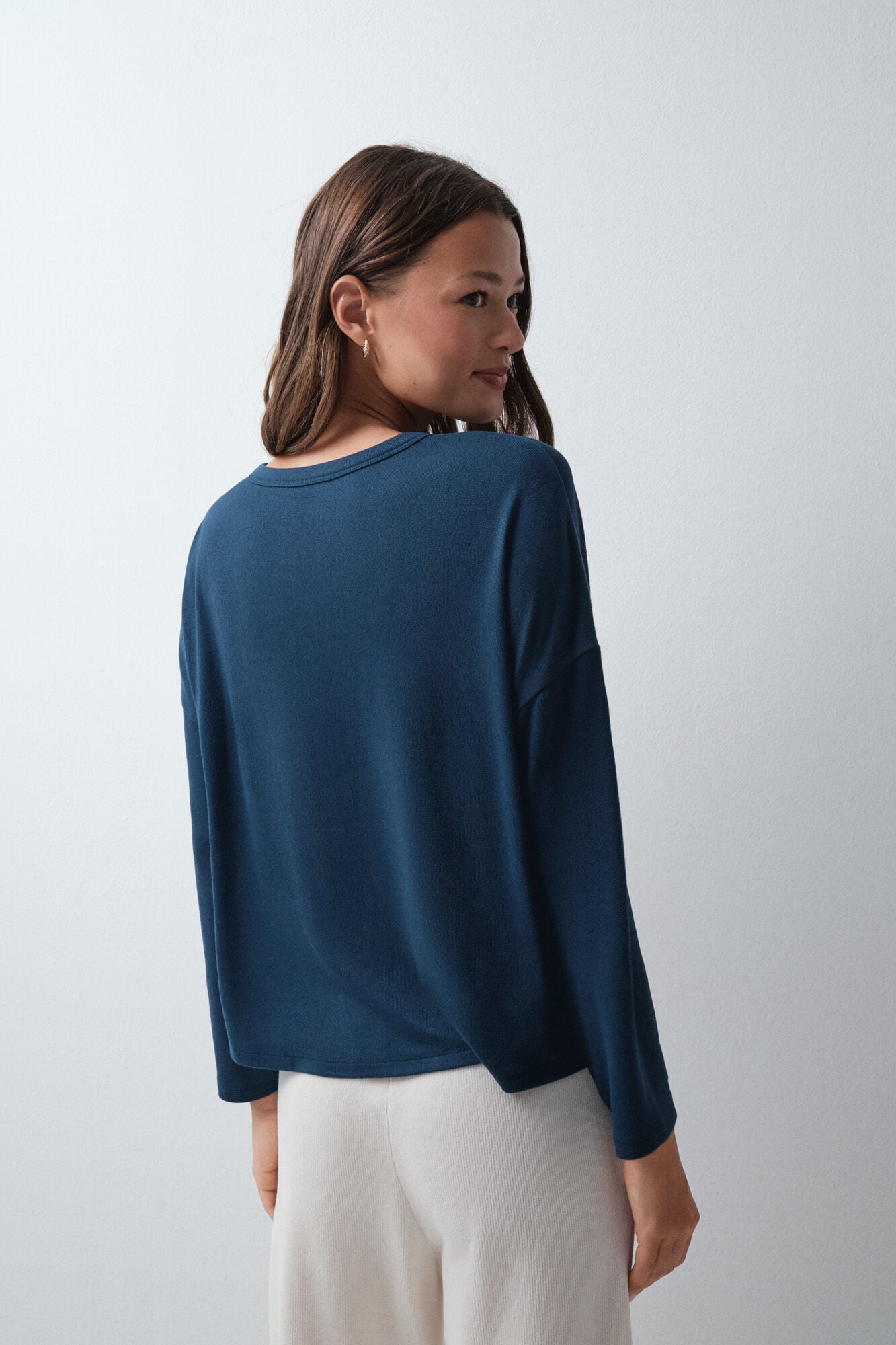 Women'secret T-shirt de malha soft touch azul azul