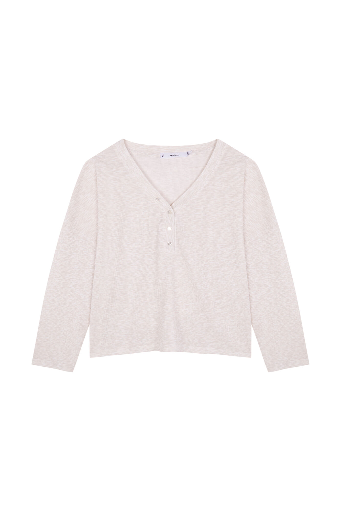 Women'secret T-shirt de manga manga waffle marfim bege