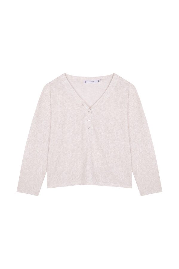 Women'secret T-shirt de manga manga waffle marfim bege