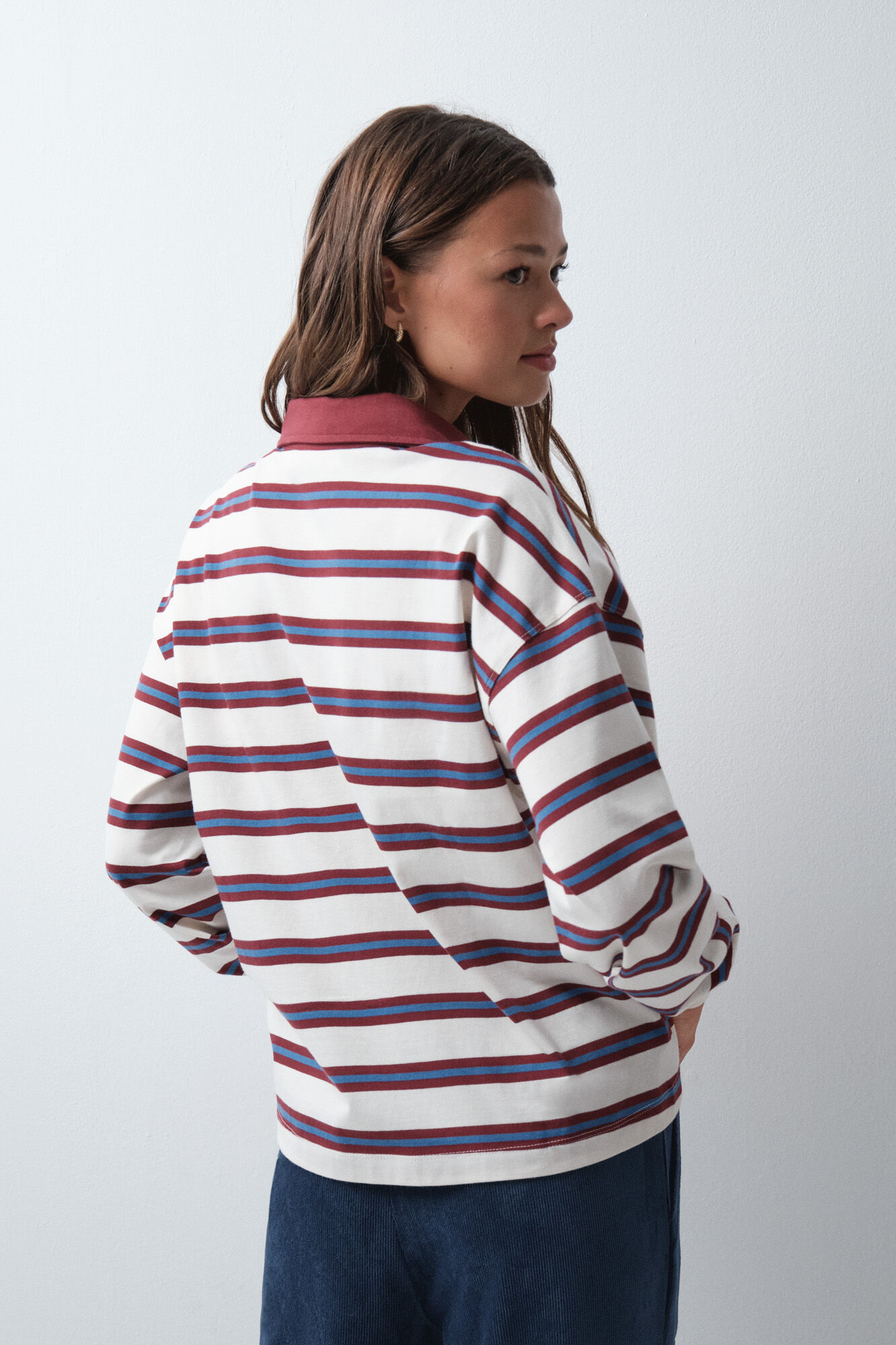 Women'secret Polo de riscas branco e gren&aacute; estampado