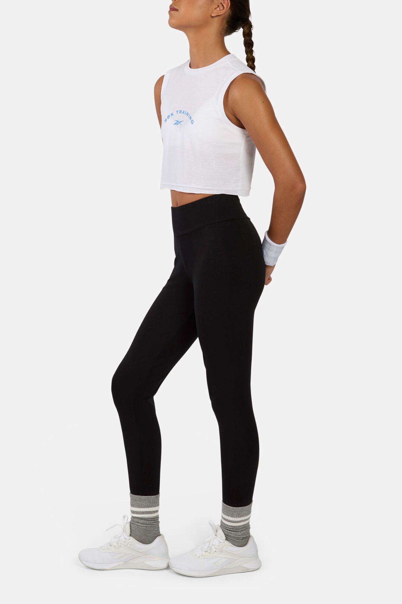 Reebok T-shirt sem mangas com gr&aacute;fico branco