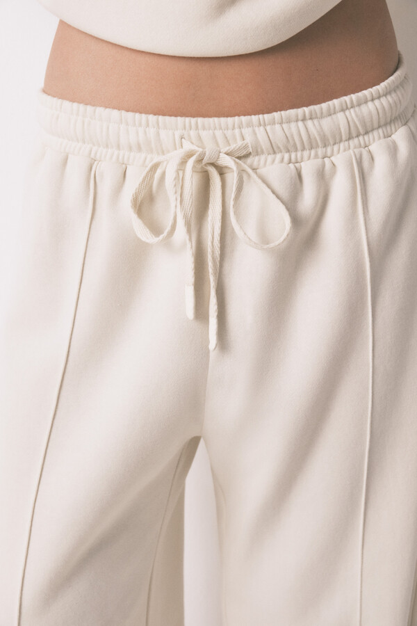 Women'secret Pantalón largo felpa fina blanco marfil